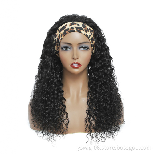 Headband None Lace Wigs for Black Women Deep Wave Machine Made Natural Color